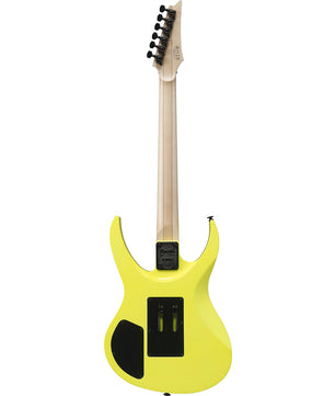 Rückansicht der Ibanez Genesis 540PIII-DY E-Gitarre - Gelb: eine auffallend gelbe Ibanez E-Gitarre mit hellem Holzhals und schwarzer Hardware - ideal für Metal-Gitarristen, die kultigen Stil und Top-Performance suchen.