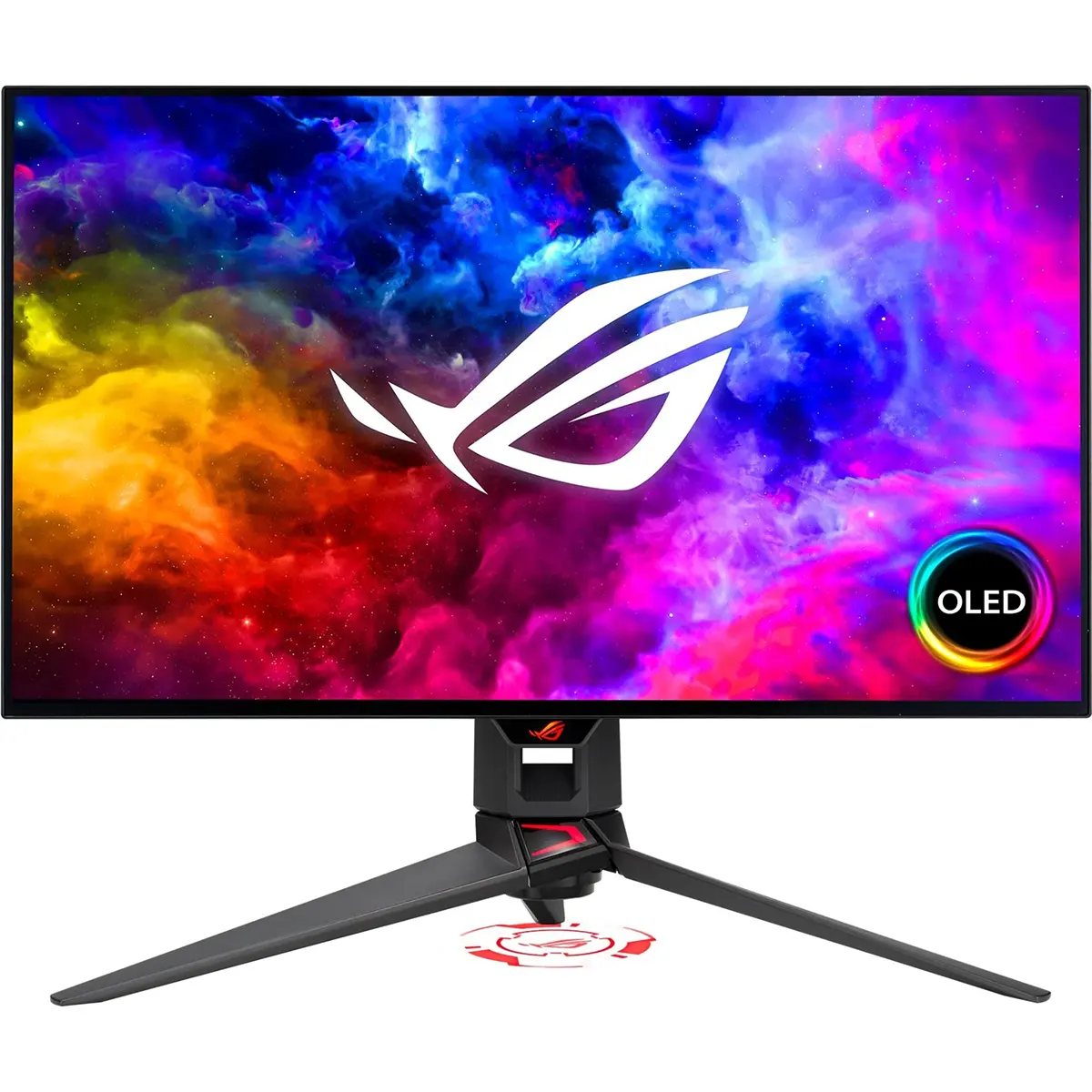 Der ASUS ROG Swift OLED PG27AQDM Gaming-Monitor in Schwarz verfügt über ein lebendiges OLED-Display, ein einzigartiges Standfußdesign und eine ultraschnelle Bildwiederholfrequenz von 240 Hz.