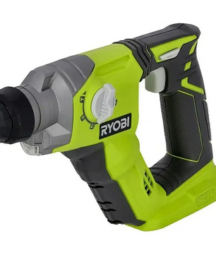 Der Ryobi R18SDS-0 18V ONE+ Akku-Kombihammer in Grün von Ryobi ist mit einem schwarz-grünen Griff vor weißem Hintergrund abgebildet.