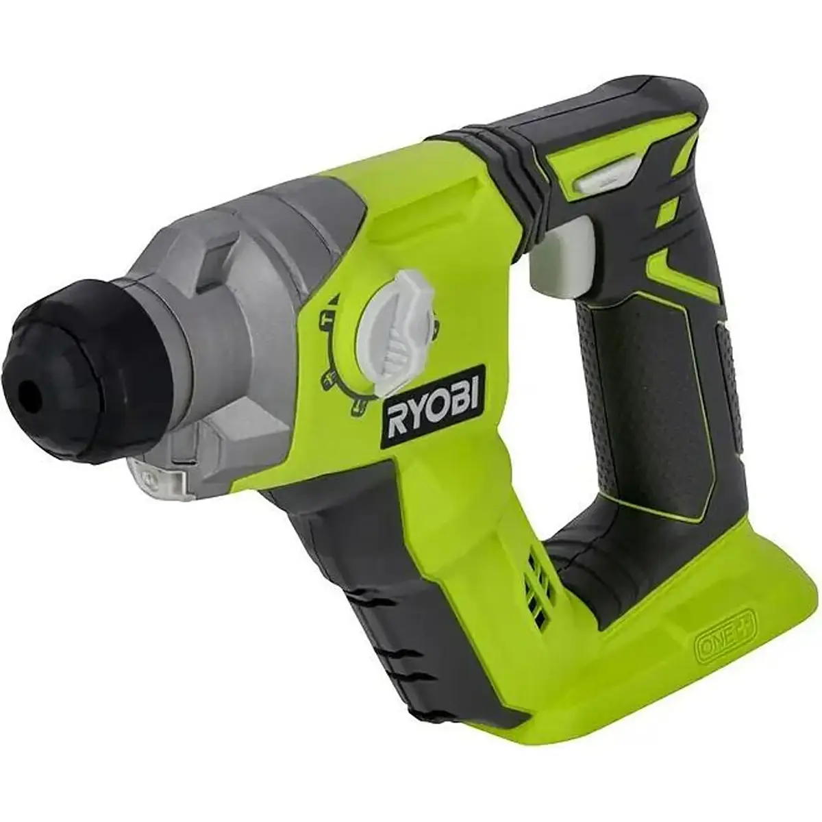 Der Ryobi R18SDS-0 18V ONE+ Akku-Kombihammer in Grün von Ryobi ist mit einem schwarz-grünen Griff vor weißem Hintergrund abgebildet.