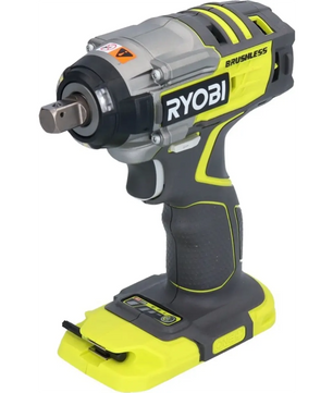 Der Ryobi R18IW7-0 ONE+ Akku-Schlagschrauber in Grün von Ryobi verfügt über einen bürstenlosen Motor und liefert ein beeindruckendes Drehmoment von 270 Nm; auf dem Bild ist das Gerät ohne angeschlossenen Akku zu sehen.