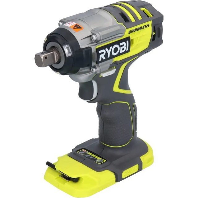 Der Ryobi R18IW7-0 ONE+ Akku-Schlagschrauber in Grün von Ryobi verfügt über einen bürstenlosen Motor und liefert ein beeindruckendes Drehmoment von 270 Nm; auf dem Bild ist das Gerät ohne angeschlossenen Akku zu sehen.