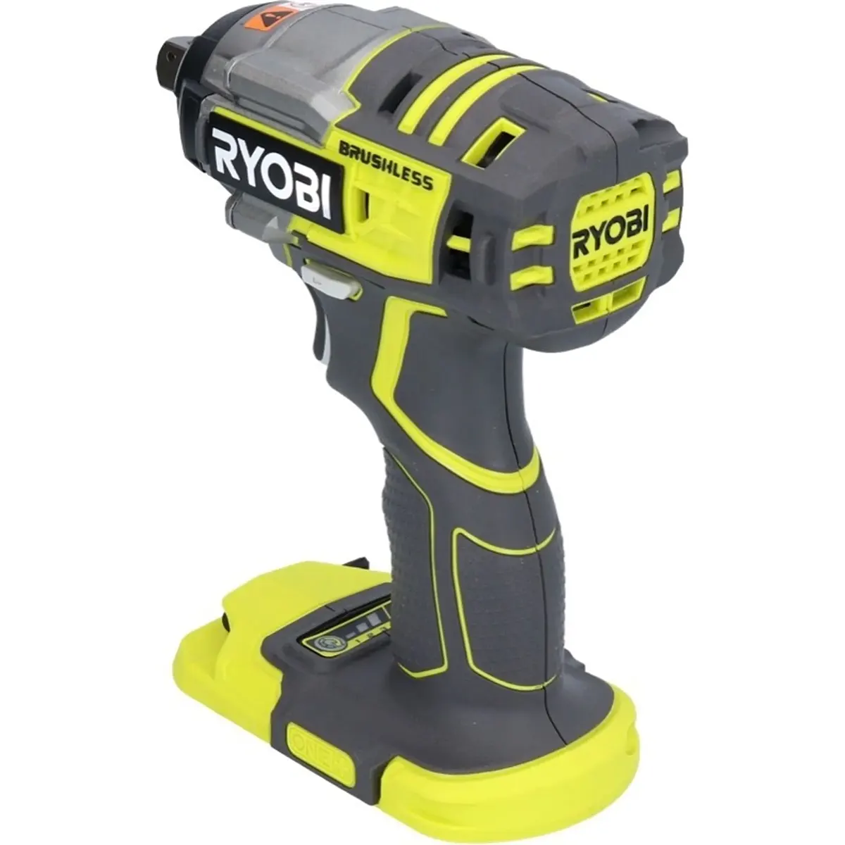 Ein Ryobi R18IW7-0 ONE+ Akku-Schlagschrauber in Grün von Ryobi, mit bürstenlosem Motor und beeindruckenden 270 Nm Drehmoment – abgebildet ohne eingesetzten Akku.