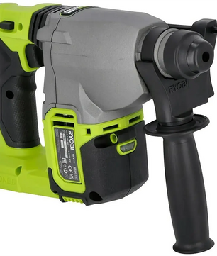Ryobi RSDS18X-0 ONE+ HP Akku-Kombihammer in Grün, mit SDS-Plus-Aufnahme, Seitenhandgriff und sichtbarem Akkufach.