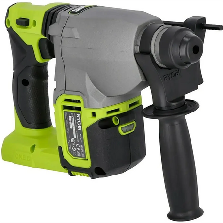 Ryobi RSDS18X-0 ONE+ HP Akku-Kombihammer in Grün, mit SDS-Plus-Aufnahme, Seitenhandgriff und sichtbarem Akkufach.