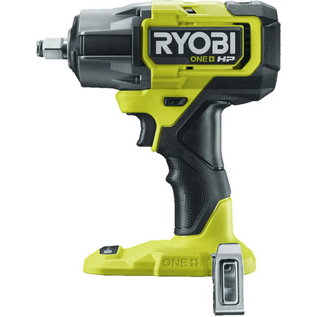 Der Ryobi RIW18X Akku-Schlagschrauber von Ryobi in grün, abgebildet von der Seite, verfügt über einen bürstenlosen Motor für mehr Leistung.