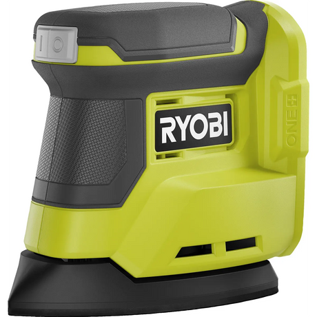 Der Ryobi RPS18-0 Delta Akku-Handschleifer in grün von Ryobi ist ein kabelloser Handschleifer, hier in der Seitenansicht.