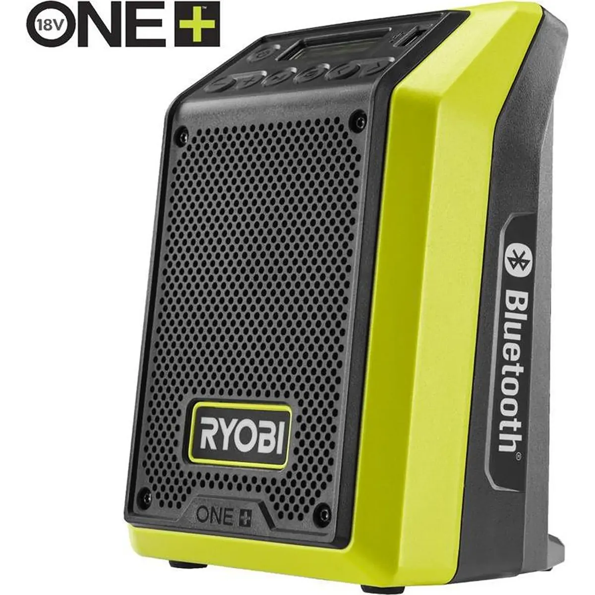 Das Ryobi RRDAB18 Akku-Radio in Grün von Ryobi ist ein tragbares Bluetooth-Radio, ideal für die Musikwiedergabe unterwegs.