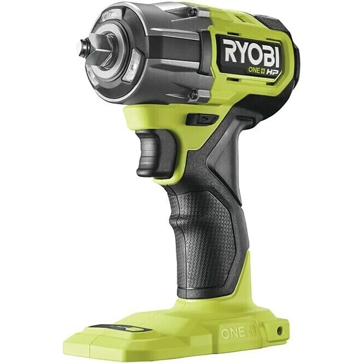 Der RYOBI RIW18C-0 / RIW1838C-0 Akku-Schlagschrauber in Grün, hier ohne Akku abgebildet, verfügt über einstellbare Drehmomenteinstellungen für präzise Steuerung und einen markanten schwarz-grünen Griff.