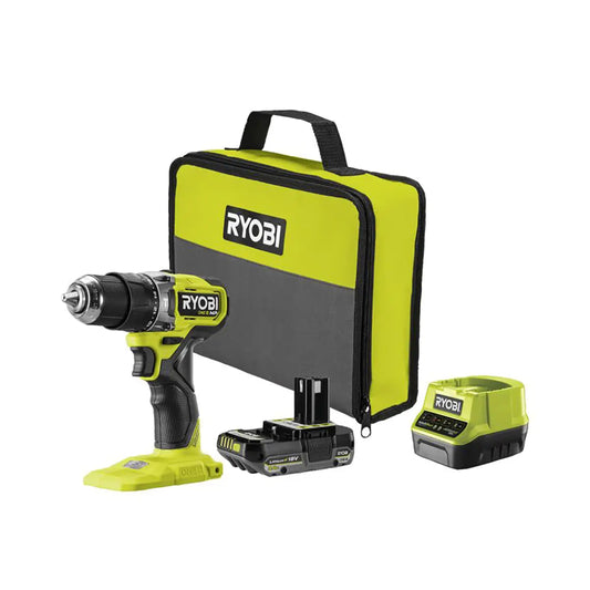 Ryobi ONE+ RPD18C1-1C20G – grüner Akku-Schlagbohrschrauber mit Akku, Ladegerät und Koffer.