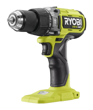 Der Ryobi RPD18X1-0 18V Akku-Schlagbohrschrauber in grün verfügt über einen bürstenlosen Motor und ein kabelloses Design, hier ohne den angeschlossenen Akku gezeigt.