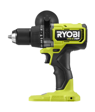 Ein grüner Ryobi RPD18X1-0 18 V Akku-Schlagbohrschrauber, von der Seite betrachtet.