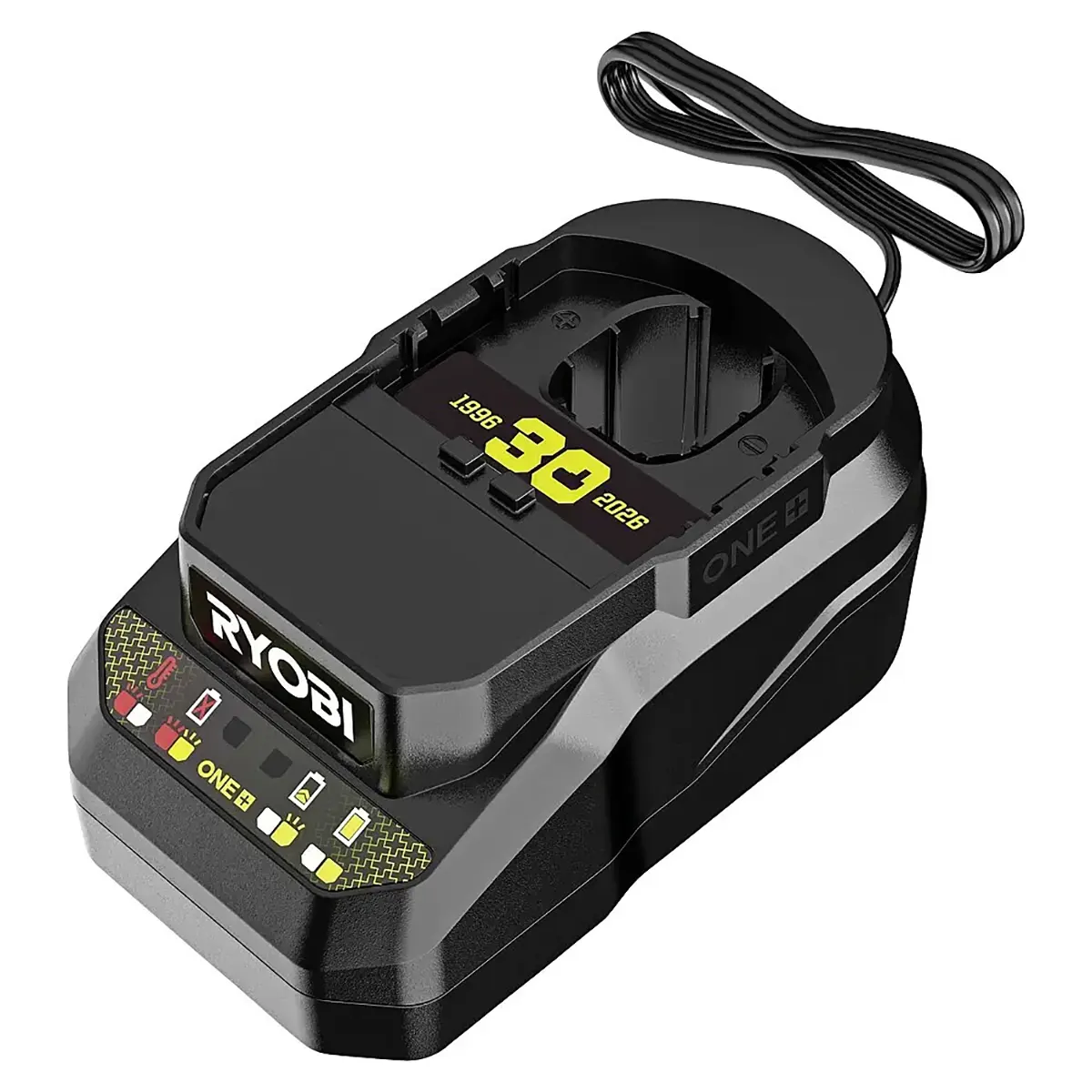 Ryobi RC18120B-140X ONE+ Akku & Ladegerät – grün: Schnellladegerät mit Kontrollleuchten und Netzkabel, passend für den 4,0-Ah-Lithium+-Akku.