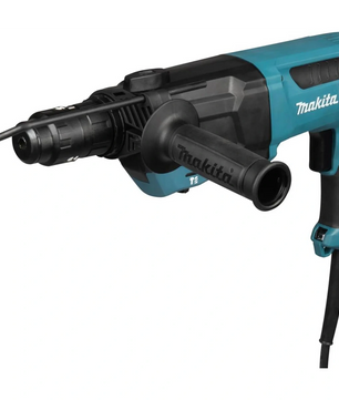 Der Makita Kombihammer HR2670FTX1 verfügt über ein blau-schwarzes Design, einen seitlichen Griff, ein Kabel und einen 800-Watt-Motor für starke Leistung.