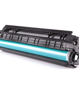 Der Oki 46471103 Toner in cyan von Oki verfügt über eine hellblaue Trommel und ist isoliert auf einem weißen Hintergrund abgebildet, was eine hohe Druckleistung für alle Ihre Druckanforderungen gewährleistet.