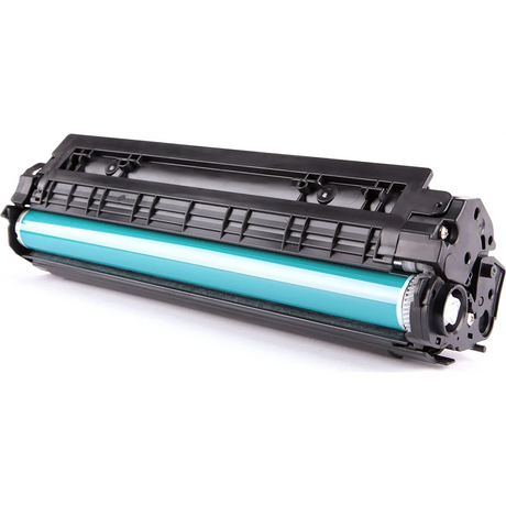 Der Oki 46471103 Toner in cyan von Oki verfügt über eine hellblaue Trommel und ist isoliert auf einem weißen Hintergrund abgebildet, was eine hohe Druckleistung für alle Ihre Druckanforderungen gewährleistet.