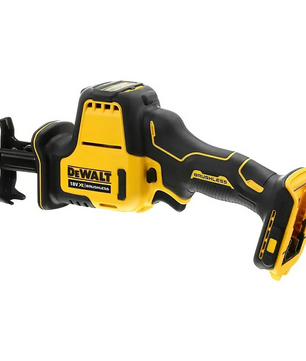 Abgebildet ist eine gelbe DEWALT DCS369 Akku-Säbelsäge mit einem bürstenlosen Motor ohne Akku.