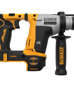 Der DEWALT DCH172N-XJ Akku-Bohrhammer in Gelb verfügt über eine kabellose Ausführung mit einem schwarz-gelben Griff, einem ergonomischen Seitengriff, dem XR-Logo und einem leistungsstarken 18-V-SDS-plus-Bürstenlosmotor für effiziente Leistung – damit ist er die ideale Wahl für anspruchsvolle Aufgaben.