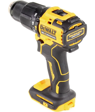 Der gelbe DEWALT DeWalt DCD709N-XJ Akku-Schlagschrauber wird schräg präsentiert.
