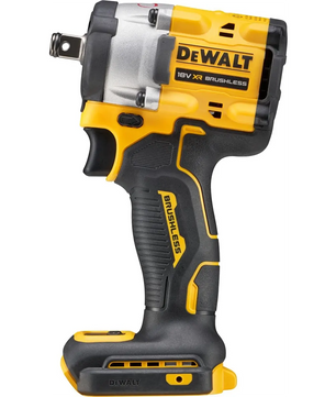 DEWALT DCF921 Akku-Schlagschrauber in Gelb, bürstenloser Motor, ohne Akku und Ladegerät, Seitenansicht.