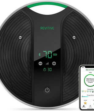 Der Revitive Medic Coach Kreislaufstimulator in Schwarz von Revitive verfügt über ein digitales Display und lässt sich mit einer EMS-TENS-Therapie-App auf Ihrem Smartphone synchronisieren - ideal zur Behandlung von Durchblutungsstörungen.