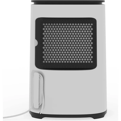 Der MeacoDry Arete One 10L Luftentfeuchter in Weiß verfügt über eine Front aus Netzgewebe, ein praktisches, seitlich aufgerolltes Netzkabel und eine integrierte Luftreinigungsfunktion mit HEPA-Filter für sauberere Raumluft.