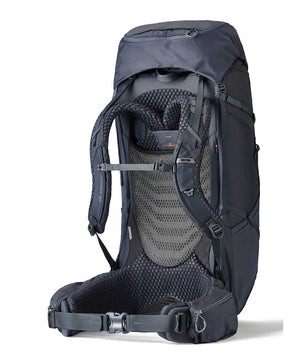 Der Gregory Baltoro 85 Pro RC SM Trekkingrucksack in alaskablau, hier von hinten, verfügt über gepolsterte Träger und ein belüftetes Rückenteil - ideal für jedes Outdoor-Abenteuer.