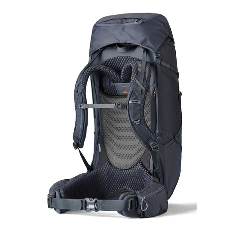 Der Gregory Baltoro 85 Pro RC SM Trekkingrucksack in alaskablau, hier von hinten, verfügt über gepolsterte Träger und ein belüftetes Rückenteil - ideal für jedes Outdoor-Abenteuer.