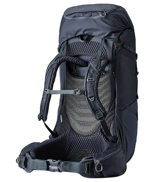 Der Gregory Deva 70 XS Trekkingrucksack in Blau von Gregory verfügt über ein Netzrückenpanel, gepolsterte Schultergurte und einen großen Hüftgurt - perfekt für lange Trekkingtouren. Hier von hinten abgebildet.