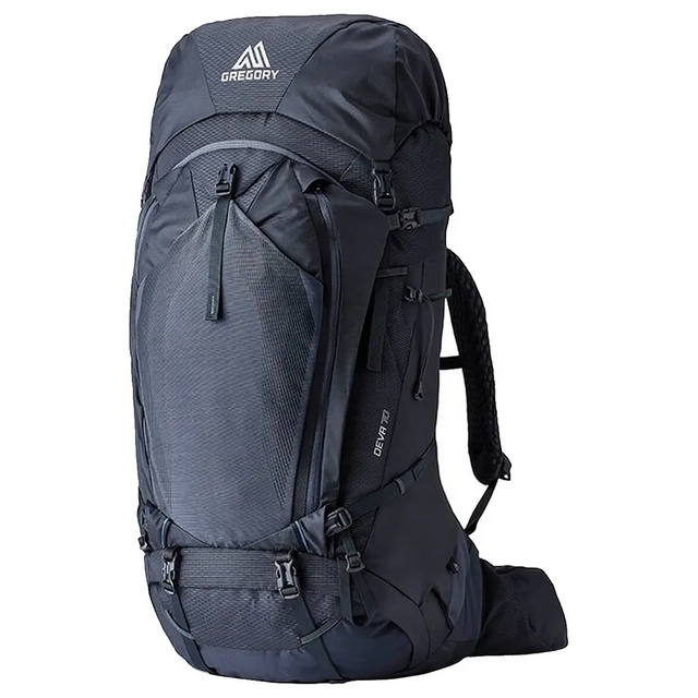 Der Gregory Deva 70 XS Trekkingrucksack in blau von Gregory bietet mehrere Fächer und gepolsterte Schultergurte, wodurch er sich ideal für ausgedehnte Trekkingtouren eignet.