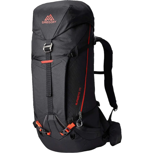 Der Gregory Alpinisto 35 Trekkingrucksack in schwarz von Gregory bietet ein großes Hauptfach und gepolsterte Schultergurte - die ideale alpine Ausrüstung für dein nächstes Bergsteiger-Abenteuer.