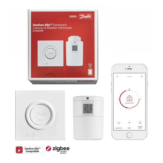 Steuern Sie Ihre Heizung mit dem Danfoss Ally Heizkörperthermostaten - weiß. Genießen Sie intelligentes Temperaturmanagement über Thermostat, Gateway und App - alles von der bewährten Marke Danfoss.