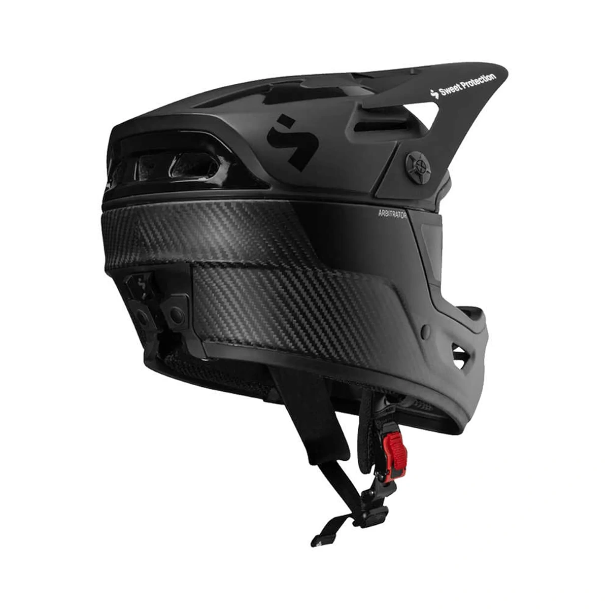 Der Sweet Protection Arbitrator MIPS Fullface Enduro Helm - S/M verfügt über einen Kinnschutz, Belüftungslöcher, ein MIPS Sicherheitssystem und eine verstellbare Gurtschnalle.