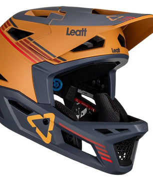 Der Leatt MTB Gravity 4.0 Helm (Größe L, Orange) verfügt über ein Visier, Belüftungslöcher und 360° Turbine Technology für zusätzliche Sicherheit - ideal für Enduro- und Downhill-Fahrten.