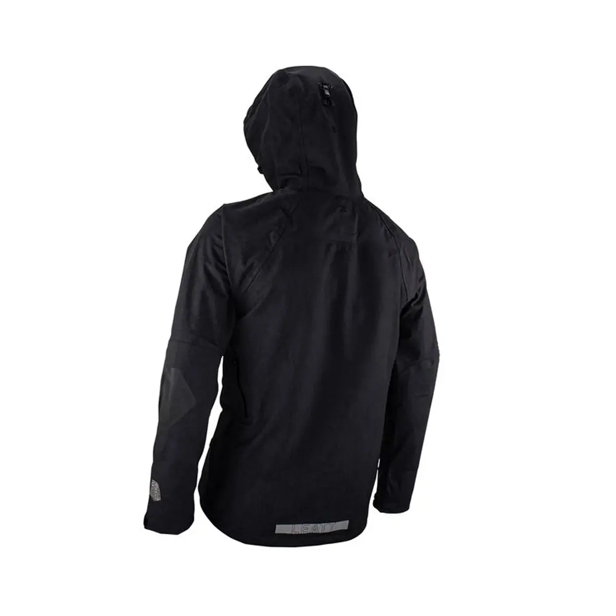 Die Leatt HydraDri 5.0 MTB Jacke in Größe M und Schwarz ist eine wasserdichte Fahrradjacke mit Kapuze, langen Ärmeln und leicht taillierter Passform - ideal, um bei Regenfahrten trocken zu bleiben.