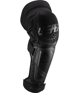 Der Leatt 3DF Hybrid EXT Knie-/Schienbeinschoner in XXL, schwarz, bietet gepolsterten Schutz und verstellbare Riemen mit LEATT-Logo.