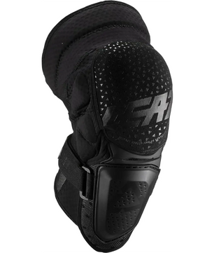 Der Leatt 3DF Hybrid Knieschoner (Größe S/M, schwarz) verfügt über ein schwarzes, gepolstertes Design mit verstellbaren Riemen und einer harten Schutzschale - ein idealer Offroad-Knieschutz für alle, die eine Top-Performance von Leatt suchen.