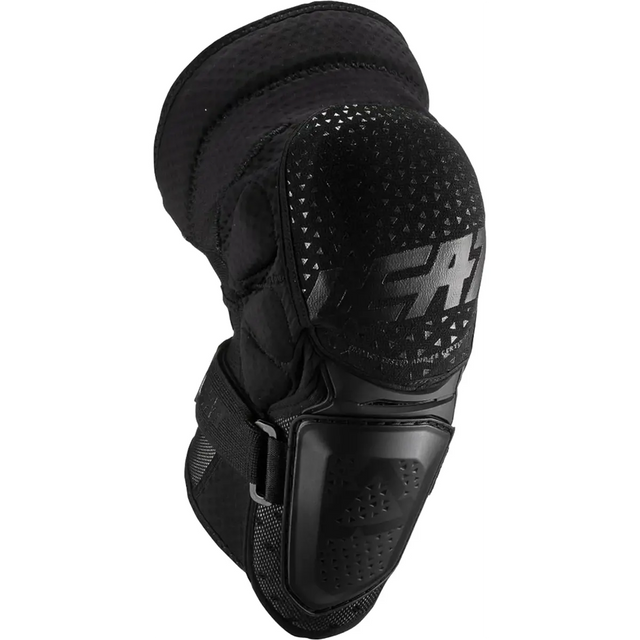 Der Leatt 3DF Hybrid Knieschoner (Größe S/M, schwarz) verfügt über ein schwarzes, gepolstertes Design mit verstellbaren Riemen und einer harten Schutzschale - ein idealer Offroad-Knieschutz für alle, die eine Top-Performance von Leatt suchen.