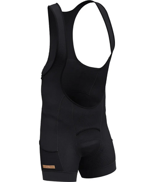 Die Gonso Leatt Mtb 4.0 Bib Fahrradhose in Größe S, schwarz, verfügt über Schultergurte und einen gepolsterten Sitz für Komfort und Halt - ideal zum Mountainbiken und auf weißem Hintergrund abgebildet.