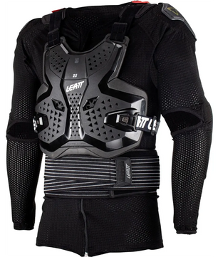 Die Leatt Protektor 3,5 Protektorenjacke in Größe L - schwarz, von Leatt, verfügt über eine schwarze Mesh-Körperpanzerung und einen Brust-/Rückenprotektor. Abgebildet an einem Schaufensterpuppen-Torso. Perfekt als MTB Protektoren oder Offroad Schutzsystem für zusätzliche Sicherheit auf harten Fahrten.