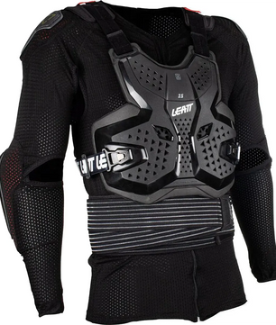 Leatt Protektor 3,5 Protektorenjacke Größe L in schwarz mit Brust-, Schulter- und Armschutz auf einem Mannequin-perfektes Offroad Schutzsystem für Fahrer, die zuverlässige Leatt Qualität suchen.