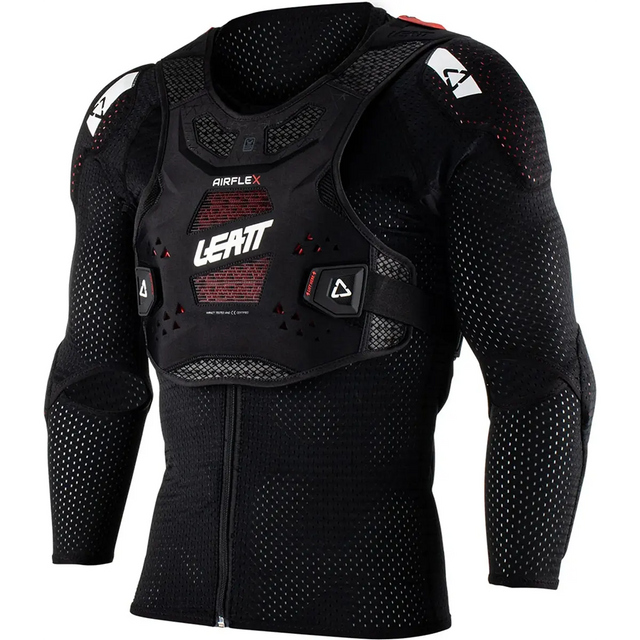 Das Leatt Protektor AirFlex Protektorenshirt in Größe M (schwarz) bietet fortschrittlichen Komfort und Schutz mit AirFlex Technologie - ideal als Motocross Oberkörperschutz oder Mountainbike Protektor. Mit Mesh-Ärmeln, Brustplatte und Leatt-Branding.