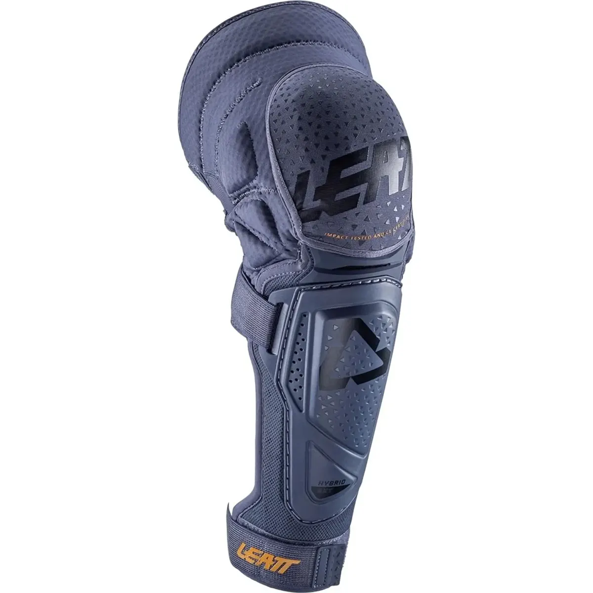 Leatt 3DF Hybrid EXT Knie-/Schienbeinschoner in Größe S/M, grau - robuster Knieschutz mit Polsterung und Logo, ideal für Motocross oder Enduro.