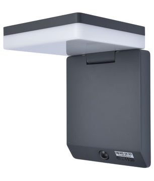 Die Lutec Moze Wandleuchte - schwarz von Lutec ist eine stilvolle LED-Außenleuchte mit Bewegungsmelder, die sich durch ihr modernes, flaches schwarzes Design auszeichnet - ideal als Solar-Wandleuchte für jeden Außenbereich.