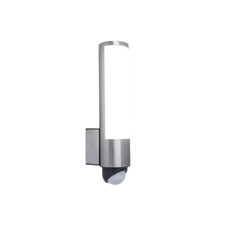 Die LUTEC LEDA LED-Außenwandleuchte – silber von Lutec ist eine elegante, zylindrische Wandleuchte mit Edelstahl-Oberfläche, die auf einem quadratischen Sockel montiert ist und sowohl modernen Stil als auch effiziente Funktionalität für eine wirkungsvolle Außenbeleuchtung bietet.