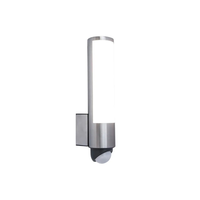 Die LUTEC LEDA LED-Außenwandleuchte – silber von Lutec ist eine elegante, zylindrische Wandleuchte mit Edelstahl-Oberfläche, die auf einem quadratischen Sockel montiert ist und sowohl modernen Stil als auch effiziente Funktionalität für eine wirkungsvolle Außenbeleuchtung bietet.