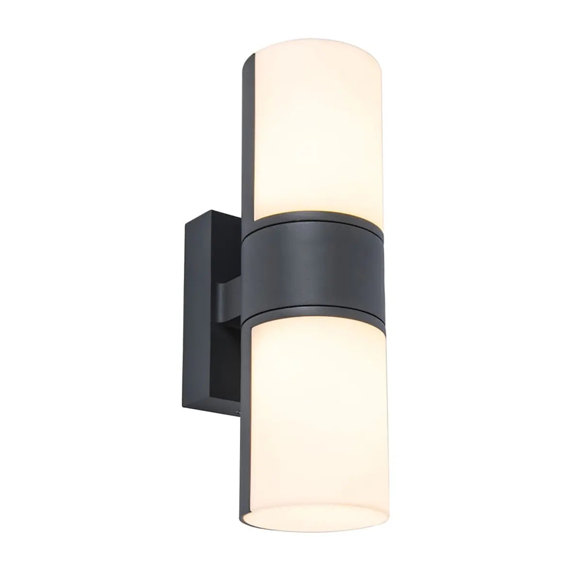 Die LED-Wandleuchte „Cyra“ von Lutec besticht durch zwei zylindrische, satinierte Leuchten und eine schwarze, rechteckige Wandhalterung – ideal für Akzent- und indirekte Beleuchtung in modernen Wohnräumen.