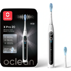 OCLEAN Elektrische Zahnbürste X Pro 20 - Weiß mit Display, zwei Bürstenköpfen und Verpackung - für ein smartes Putzerlebnis.