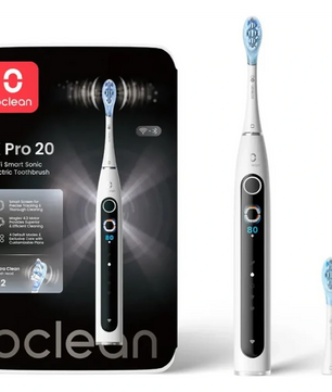 OCLEAN Elektrische Zahnbürste X Pro 20 - Weiß mit Display, zwei Bürstenköpfen und Verpackung - für ein smartes Putzerlebnis.