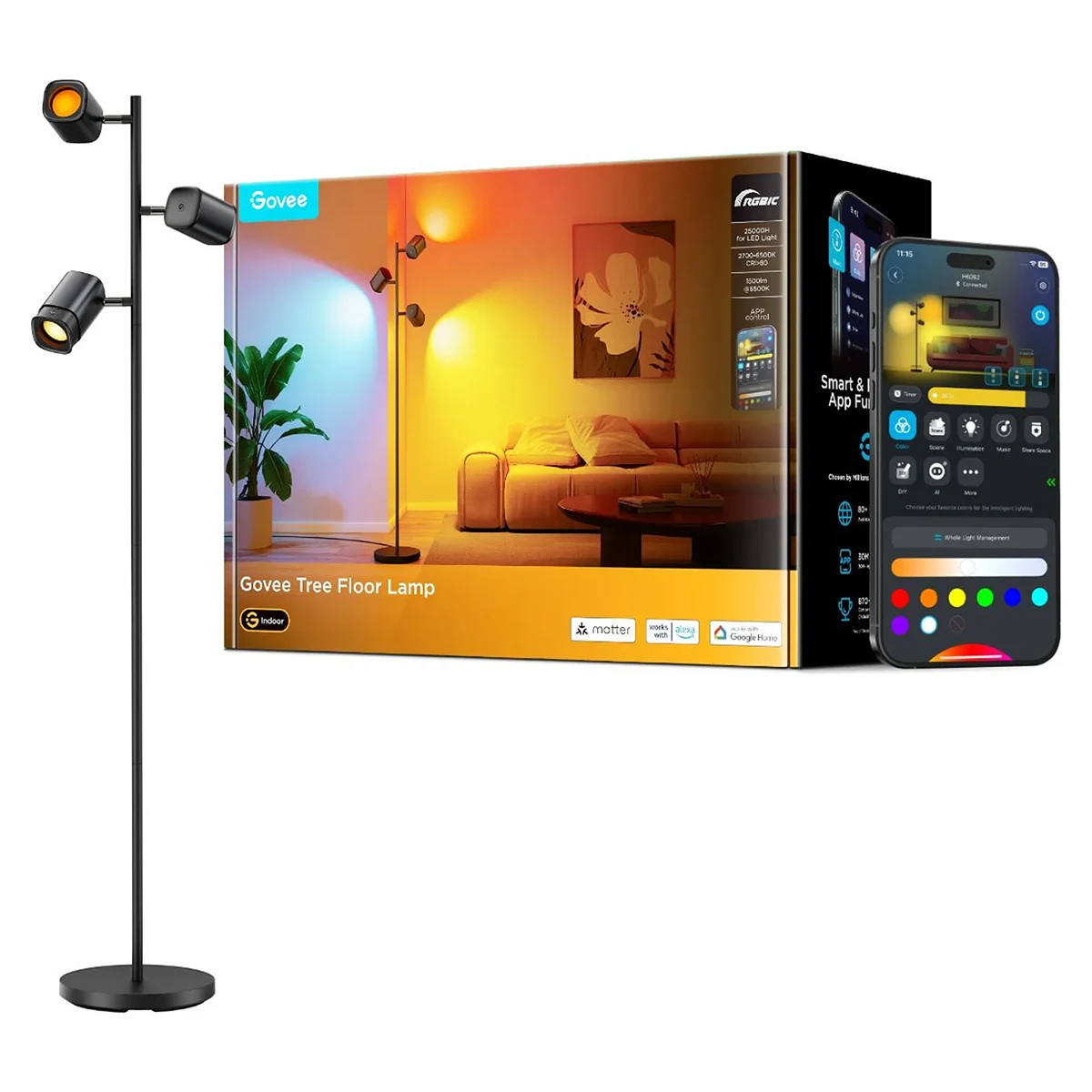 Govee Tree Floor Lamp RGBWW H60B2 Stehleuchte - schwarz